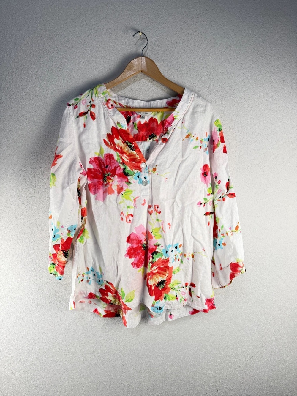 John Mark Linen Floral Blouse Sz 1X